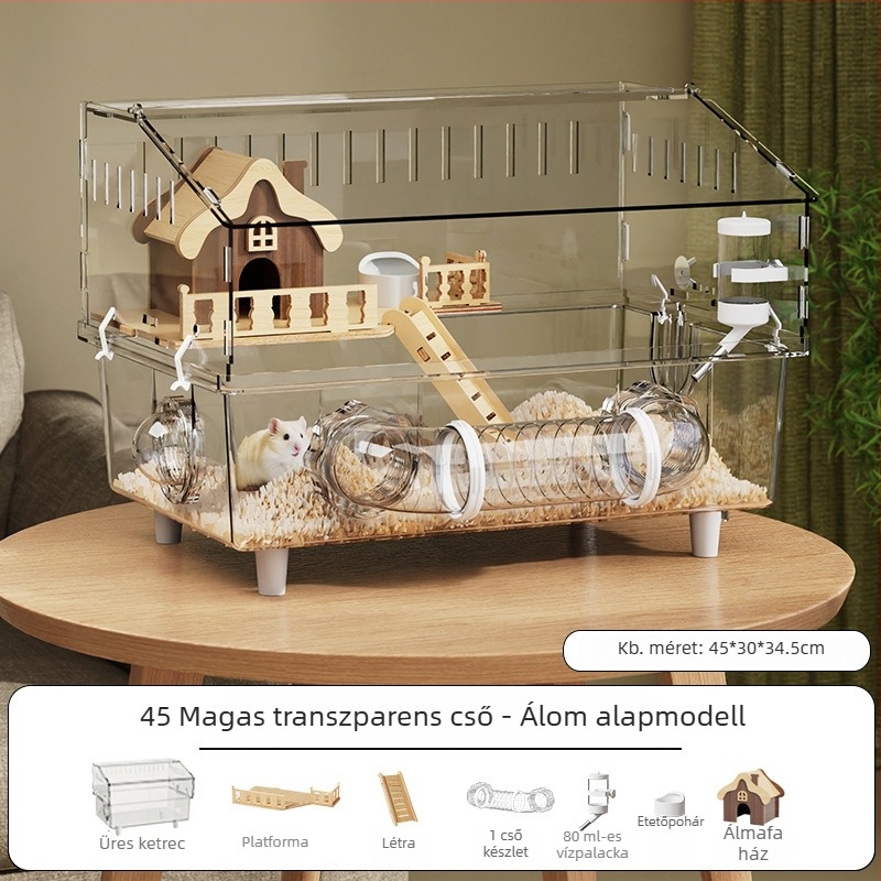 Hamster ketrec, műanyag, téglalap alakú, szellőző és lélegző, beltéri használatra, négy évszakos