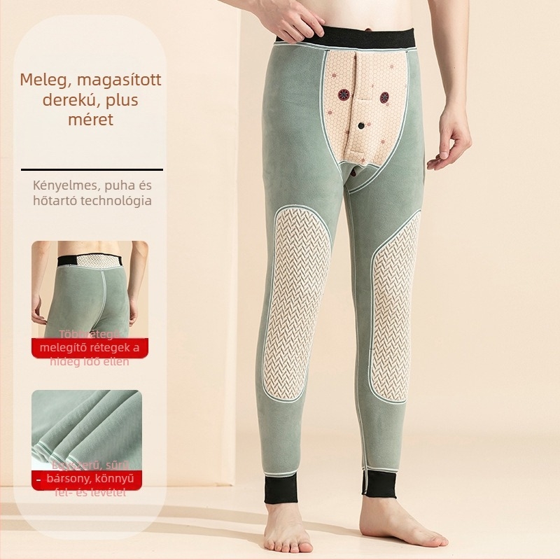 Férfi téli nadrág fleece belső réteggel és térdkalap védelemmel, poliészter anyag, extra vastag, egyrétegű