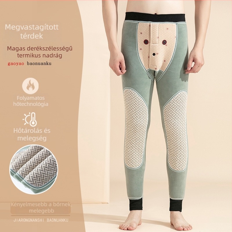Férfi téli nadrág fleece belső réteggel és térdkalap védelemmel, poliészter anyag, extra vastag, egyrétegű