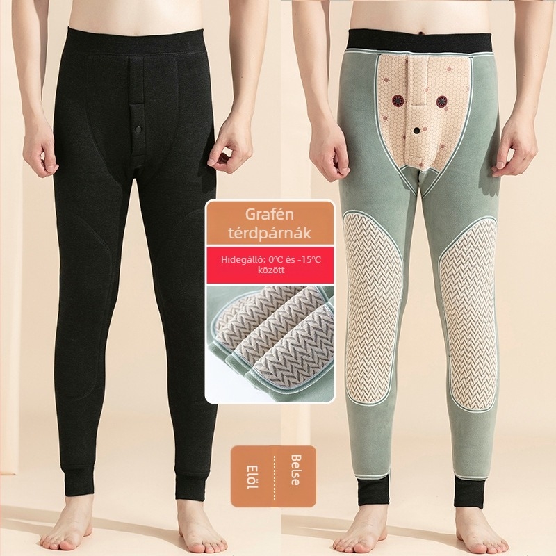 Férfi téli nadrág fleece belső réteggel és térdkalap védelemmel, poliészter anyag, extra vastag, egyrétegű