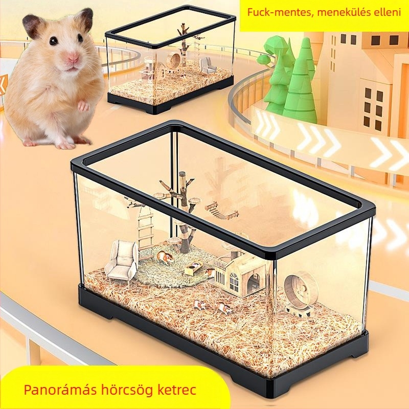 Plasztikból készült hörcsögketrec, átlátszó, négyszögletes, vízálló, belső használatra