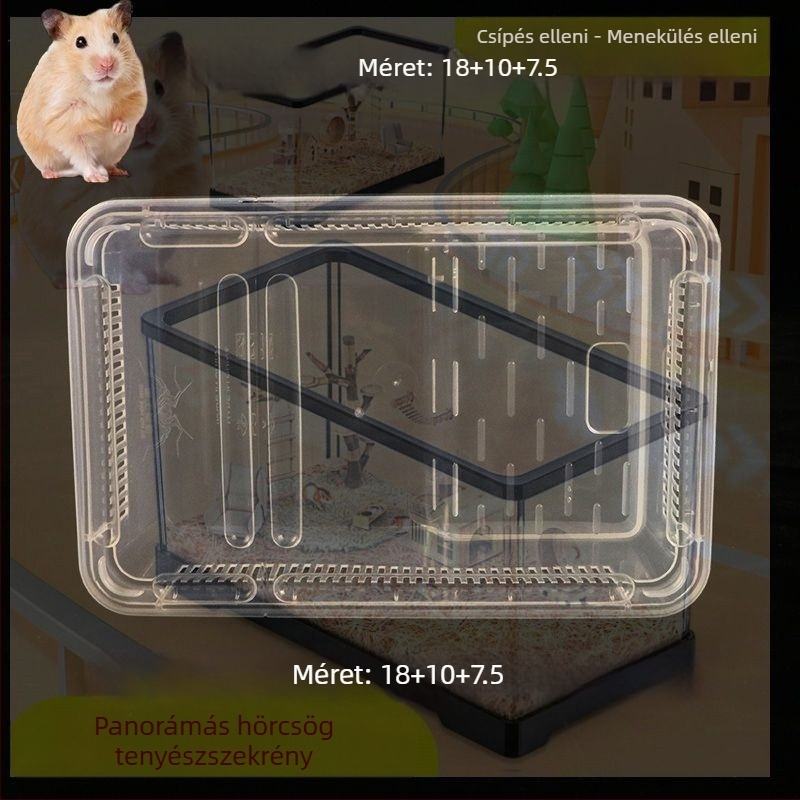 Plasztikból készült hörcsögketrec, átlátszó, négyszögletes, vízálló, belső használatra