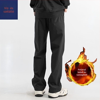 Fleece-béléssel ellátott férfi nadrág őszi-téli szezonra, vízálló és szélvédett, lazán szabott, egyenes szárú
