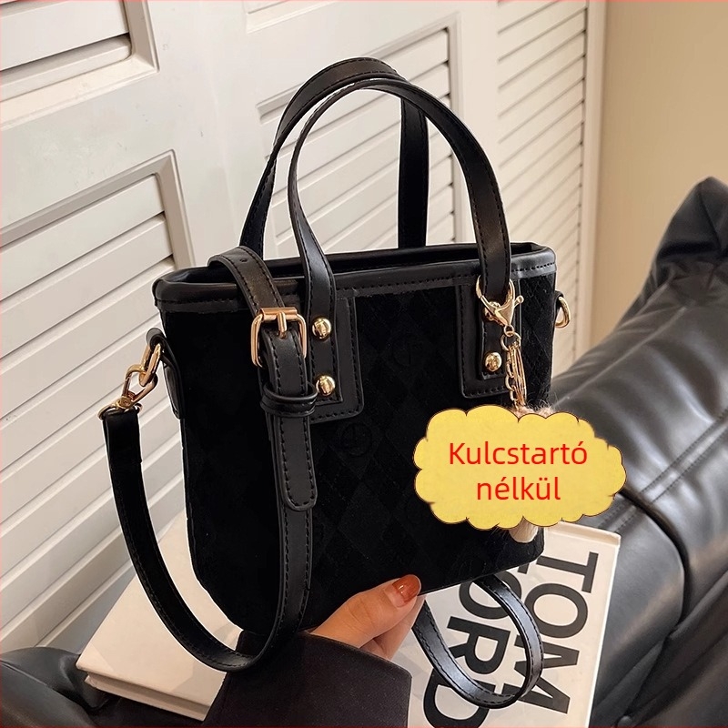 Női vödrökalakú táska, retro díszítés, PU bőr, vödr alakú, cipzáras nyitás, belső cipzáras zseb, 2025 ősz