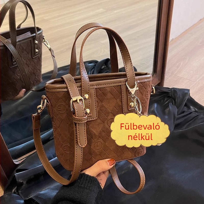 Női vödrökalakú táska, retro díszítés, PU bőr, vödr alakú, cipzáras nyitás, belső cipzáras zseb, 2025 ősz