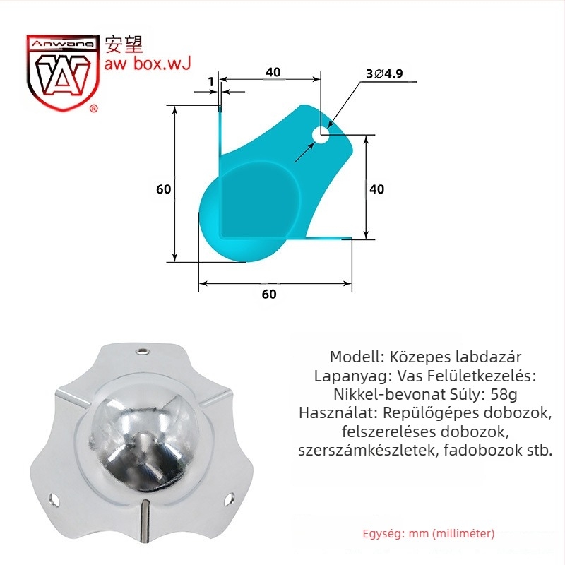 AW Anwang rozsdamentes acél sarokvédő fa dobozokhoz, 3 oldalú, 90°-os sarokvédő