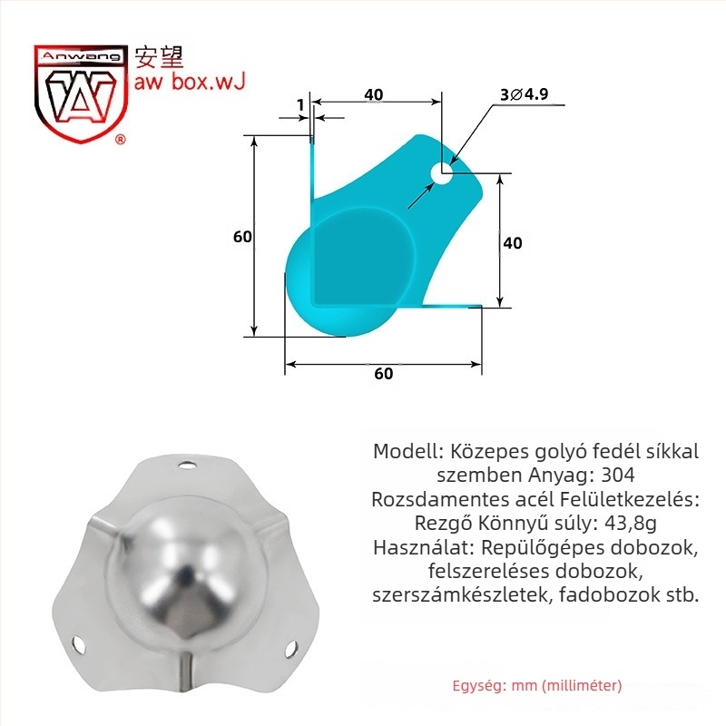 AW Anwang rozsdamentes acél sarokvédő fa dobozokhoz, 3 oldalú, 90°-os sarokvédő