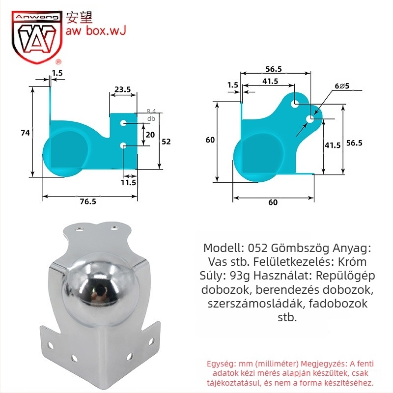AW Anwang rozsdamentes acél sarokvédő fa dobozokhoz, 3 oldalú, 90°-os sarokvédő