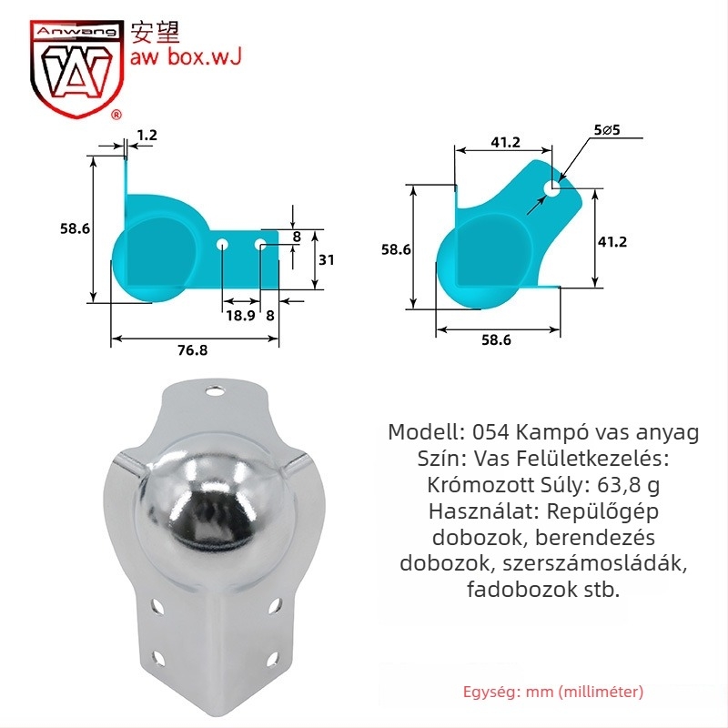 AW Anwang rozsdamentes acél sarokvédő fa dobozokhoz, 3 oldalú, 90°-os sarokvédő