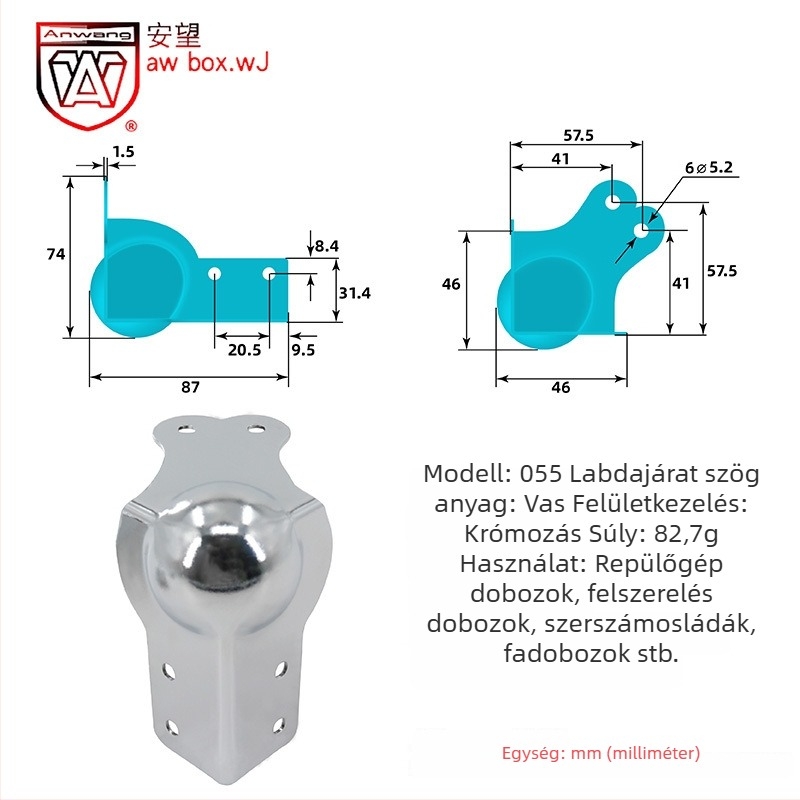 AW Anwang rozsdamentes acél sarokvédő fa dobozokhoz, 3 oldalú, 90°-os sarokvédő