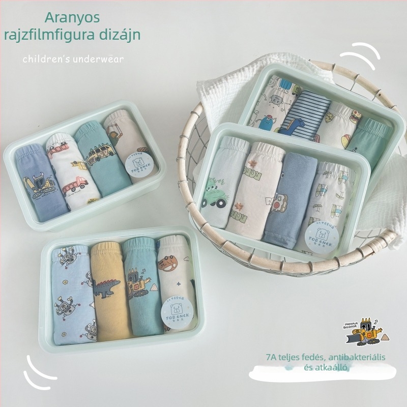 FOB Valley Bear Gyerekeknek készült vékony pamut boxer alsó, unisex, négy darabos készlet