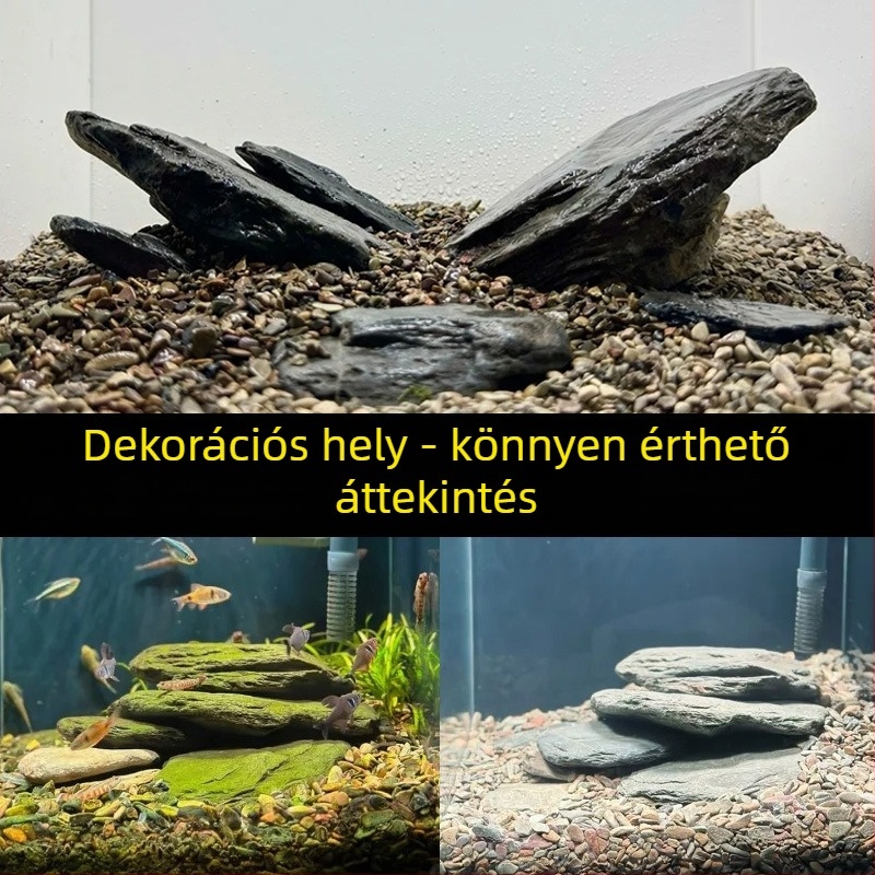 Akvarisztikai tájépítő kő – természetes nyers kő, fő kő és kő töredékek, aljzatos homok, 60 darabos doboz