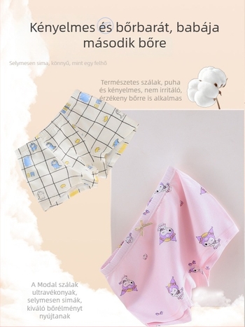 Gyerekeknek antibakteriális boxeralsó, négy darabos készlet, 50% Tencel Modal és pamut keverék, középmagas derekú, 3–8 éveseknek
