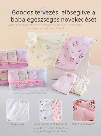 Gyerekeknek antibakteriális boxeralsó, négy darabos készlet, 50% Tencel Modal és pamut keverék, középmagas derekú, 3–8 éveseknek
