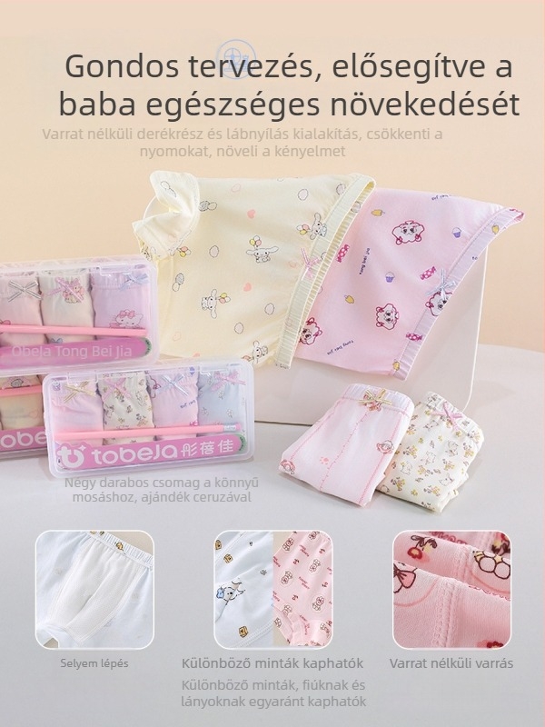 Gyerekeknek antibakteriális boxeralsó, négy darabos készlet, 50% Tencel Modal és pamut keverék, középmagas derekú, 3–8 éveseknek
