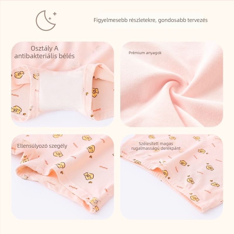 Lányoknak szóló fehérnemű, 95% pamut, 5% spandex, antibakteriális hatással az ágyéktájon, lélegző, 3–8 éveseknek, háromdarabos csomagolásban
