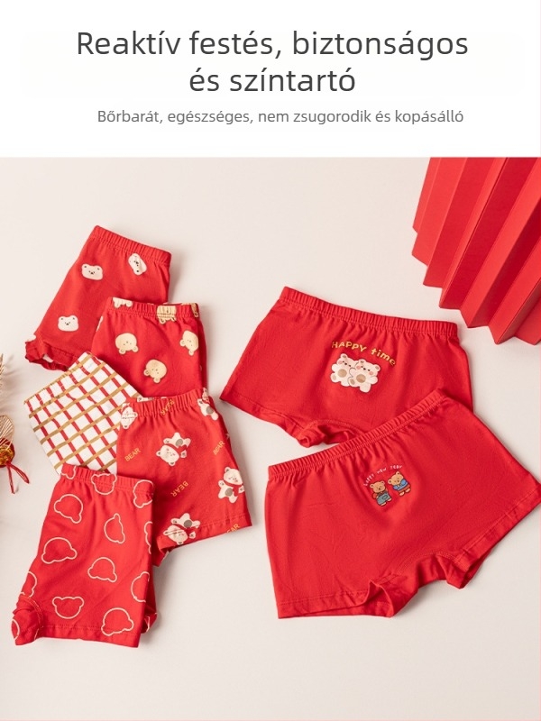 5 csomag piros gyermek boxeralsó dobozos csomag, Újév alkalmára, A osztályú, fiúknak és lányoknak
