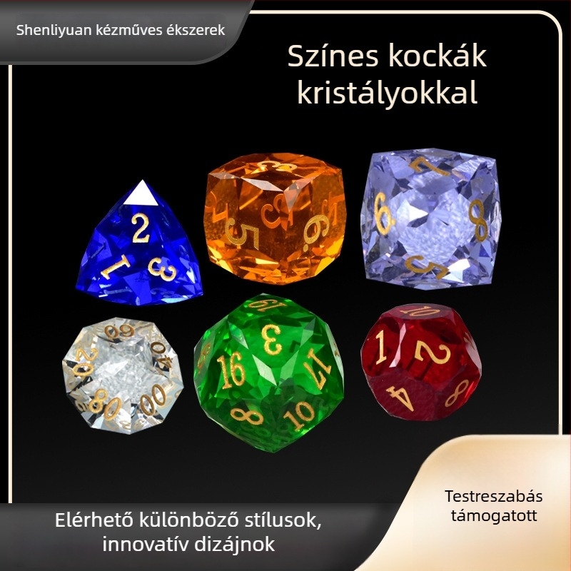 Poliedrális gyémánt hatású kockák készlet D&D-hez és társasjátékokhoz, derékszög-stílus, feldolgozás és személyre szabás elérhető