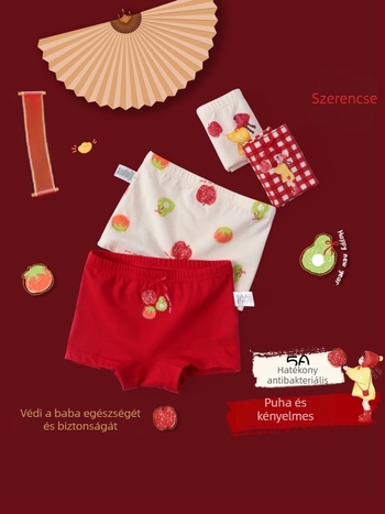 Gyerekeknek szánt pamut alsónemű, A osztályú, piros ünnepi boxerek lányoknak, alkalmas a születési évre, Újév és Karácsony