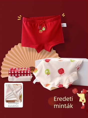 Gyerekeknek szánt pamut alsónemű, A osztályú, piros ünnepi boxerek lányoknak, alkalmas a születési évre, Újév és Karácsony