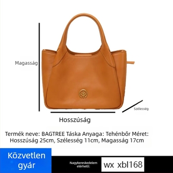 BAGTREE Valódi bőr vízvödör-táska — városi minimalist stílus, másodlagos marhabőr, belső cipzáras zseb és telefonzseb, poliészter–pamut bélés