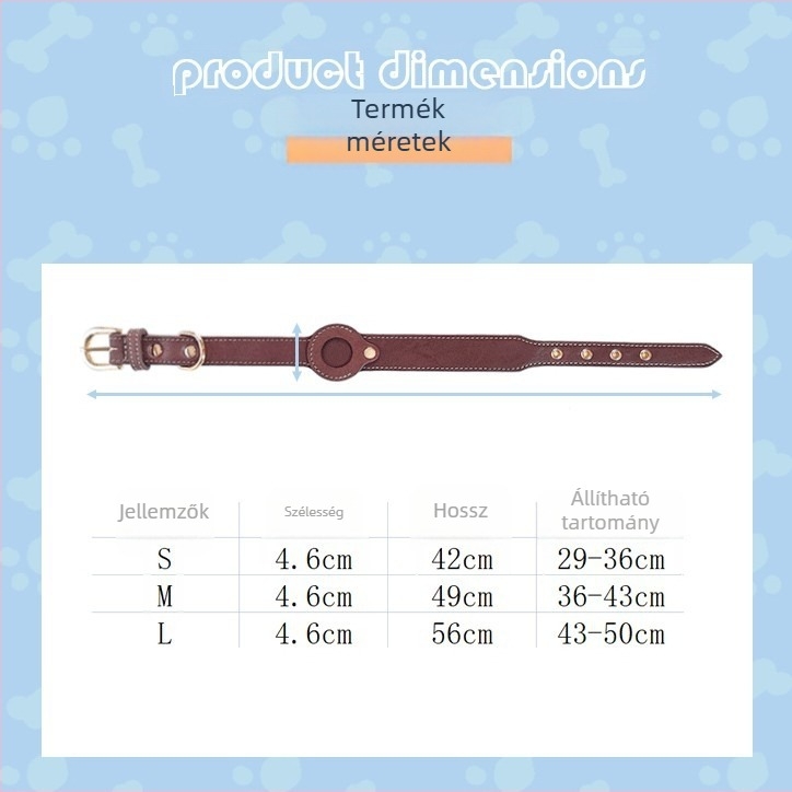 Jinyuda bőr kutyanyakörv AirTag nyomkövetővel, egész éves használatra