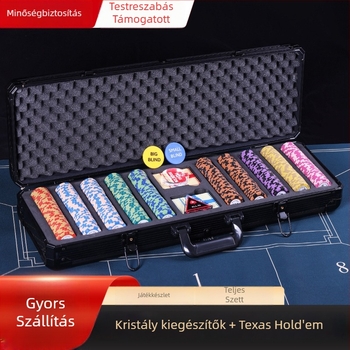 Texas Hold'em agyag chipes készlet Crown chipekkel, anyaga: agyag, 1 készlet a dobozban.