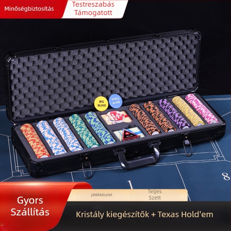 Texas Hold'em agyag chipes készlet Crown chipekkel, anyaga: agyag, 1 készlet a dobozban.
