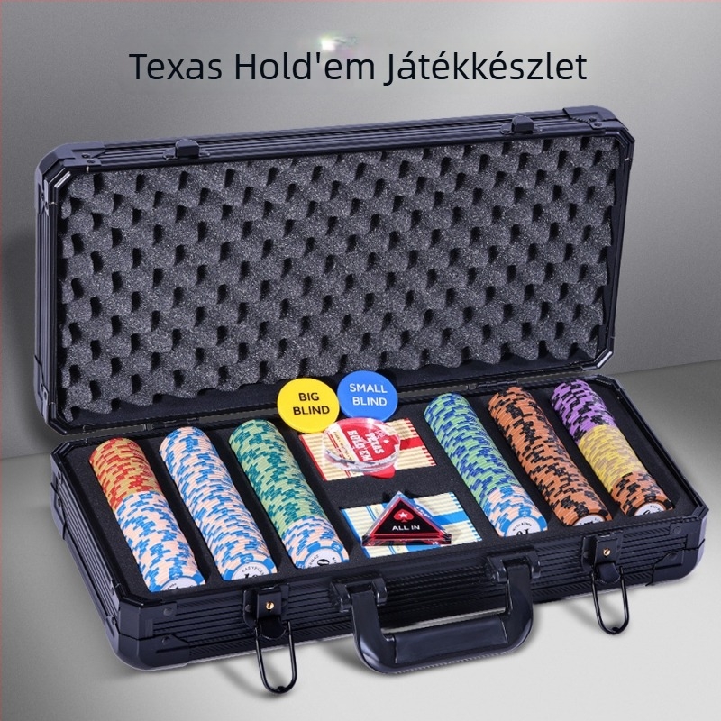 Texas Hold'em agyag chipes készlet Crown chipekkel, anyaga: agyag, 1 készlet a dobozban.
