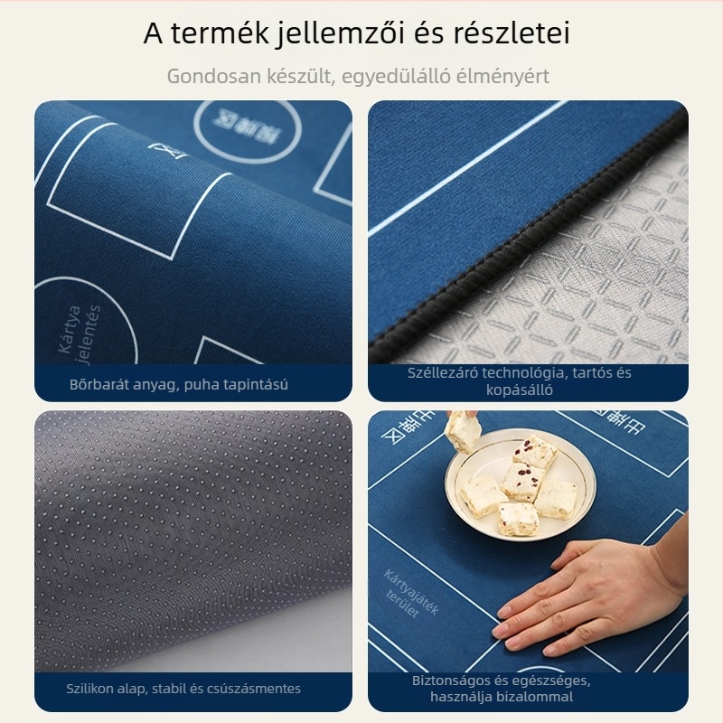 Texas Hold'em asztalterítő csúszásmentes és zajcsökkentő funkciókkal; kevert anyagból, négyszögletes forma, rácsmintás, hőálló