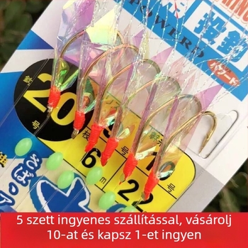Zsinóros horog biomimetikus valódi halbőrrel, világít a sötétben, tintahal horog felfelé görbült szájú