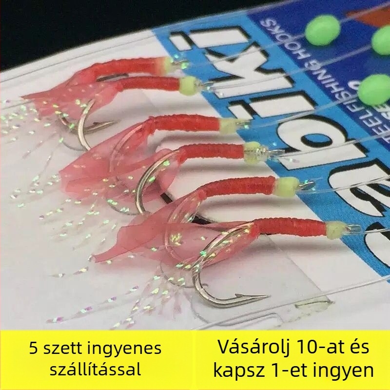 Zsinóros horog biomimetikus valódi halbőrrel, világít a sötétben, tintahal horog felfelé görbült szájú