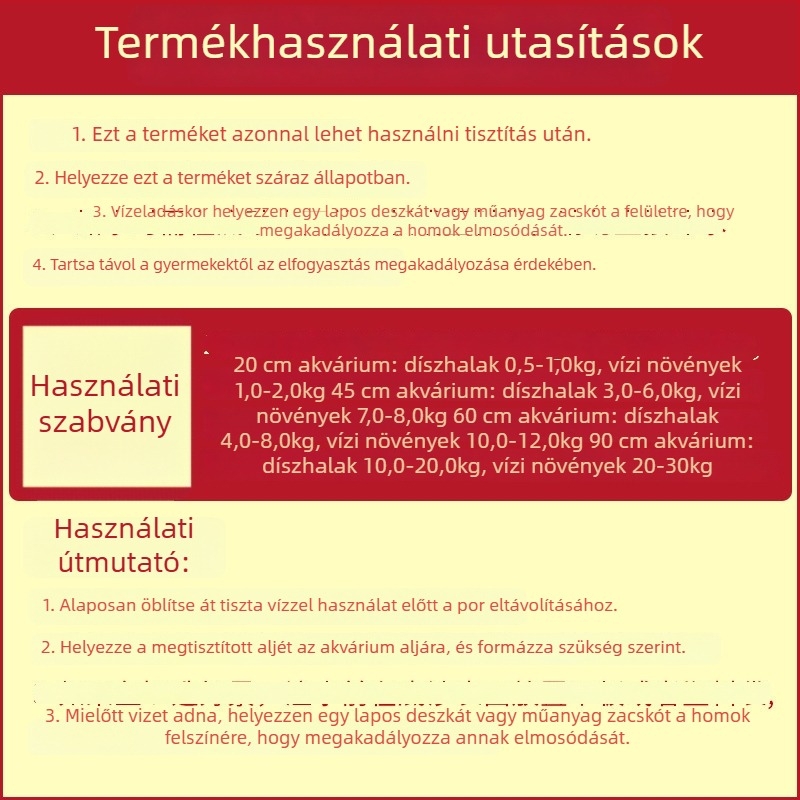 Akvárium aljzatához való homok — Anyag: homok; Eredet: Kína; Csomagolás: 1 tasak; Súly: 2.5