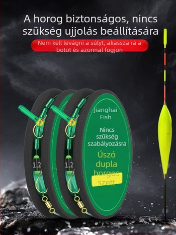 Nylon horgász rig kettős horogokkal, lebegő úszóval, kész kötött fő damillal