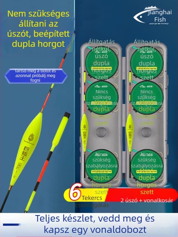 Nylon horgász rig kettős horogokkal, lebegő úszóval, kész kötött fő damillal