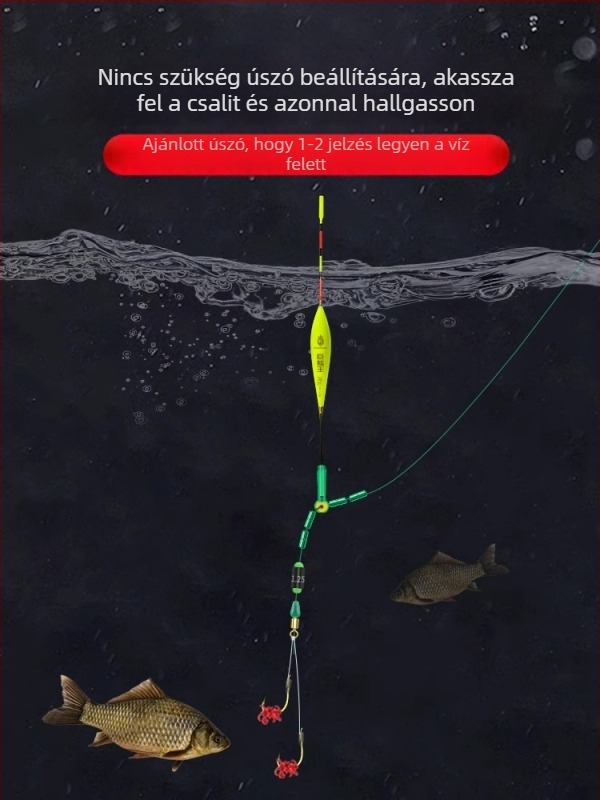 Nylon horgász rig kettős horogokkal, lebegő úszóval, kész kötött fő damillal