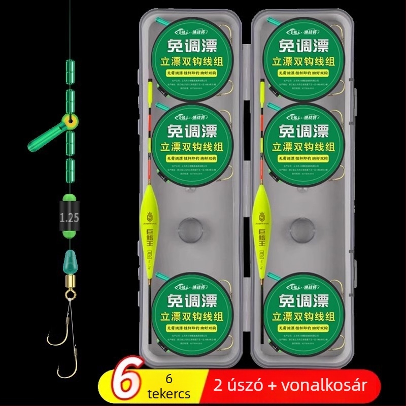 Nylon horgász rig kettős horogokkal, lebegő úszóval, kész kötött fő damillal