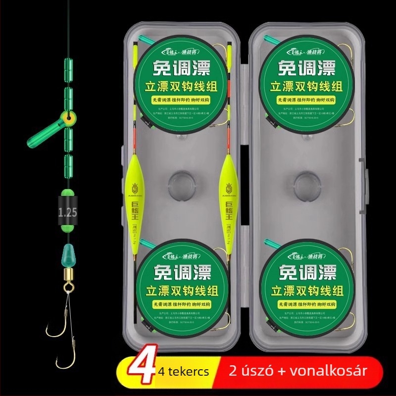 Nylon horgász rig kettős horogokkal, lebegő úszóval, kész kötött fő damillal
