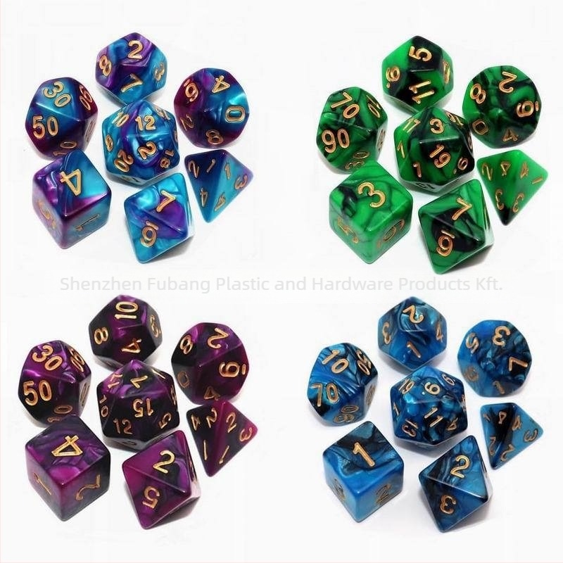 7-darabos poliéder kocka készlet D&D RPG-hez, akril, kerek sarkú, D4-D20 formák