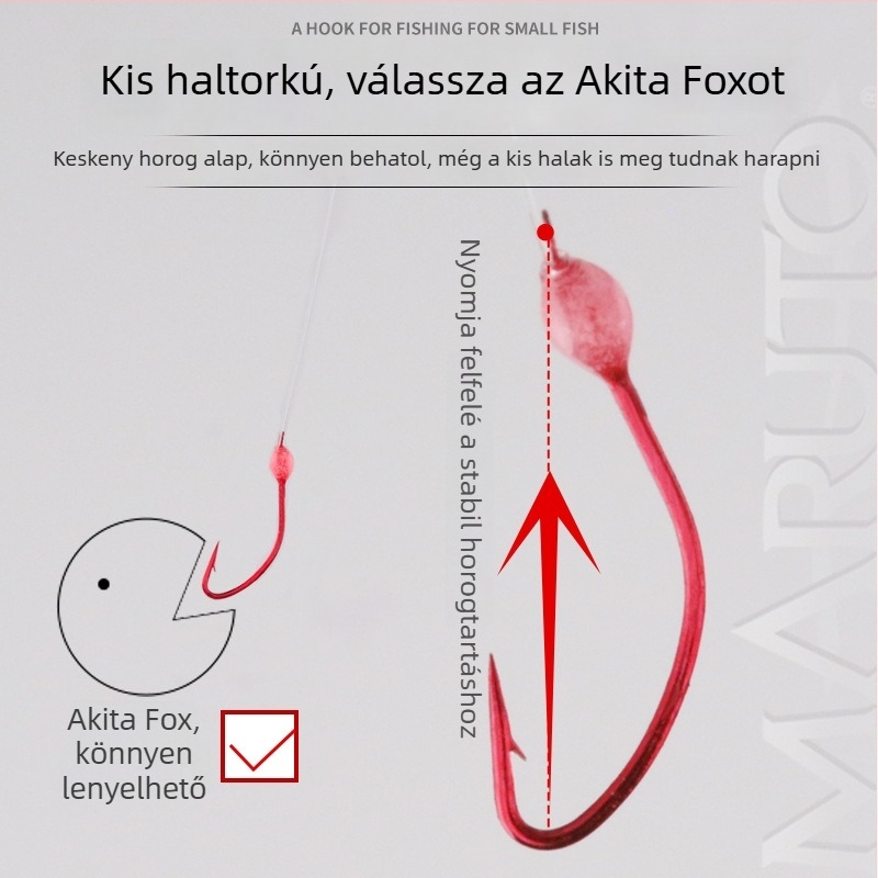 Jéghorgászati horogkészlet szúrós horgokkal, világító gyöngyökkel, méret 14, piros-fehér, kis halakhoz