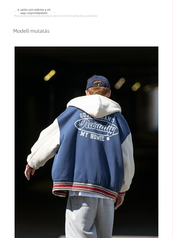 Streetwear-stílusú kapucnis dzseki lazított szabással, akril anyagból, hosszú ujjak, tavasz–őszi viselet