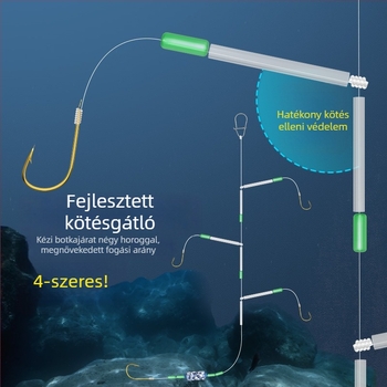 Négyrögű horogos rig horgászathoz – anti-tekeredés, szúró horoggal, kézi pálca tóhoz
