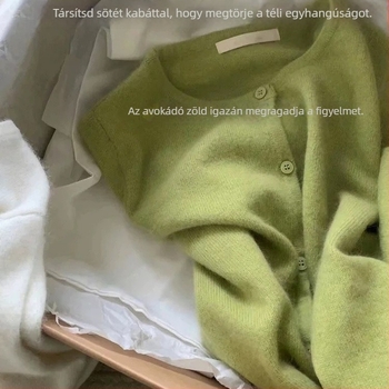 Gyapjú kötött kardigán, kerek nyak, laza szabás, hosszú ujjú