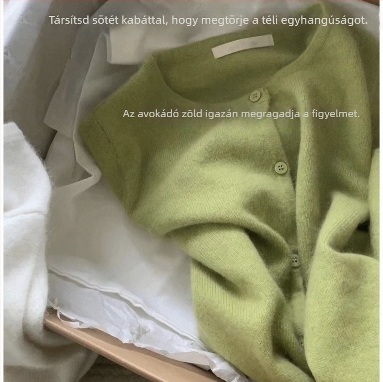 Gyapjú kötött kardigán, kerek nyak, laza szabás, hosszú ujjú