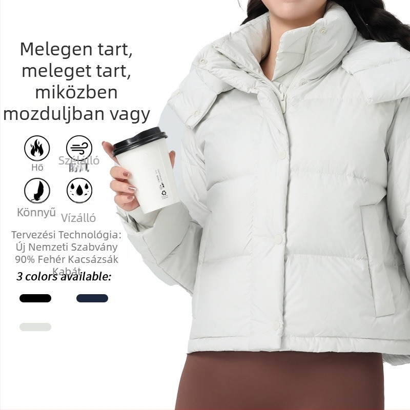 Fehér kacsa tollával töltött téli dzseki, pehelytartalom 86–90%, töltet 101–200 g, vastag, karcsúsított fazon, poliészter szövet