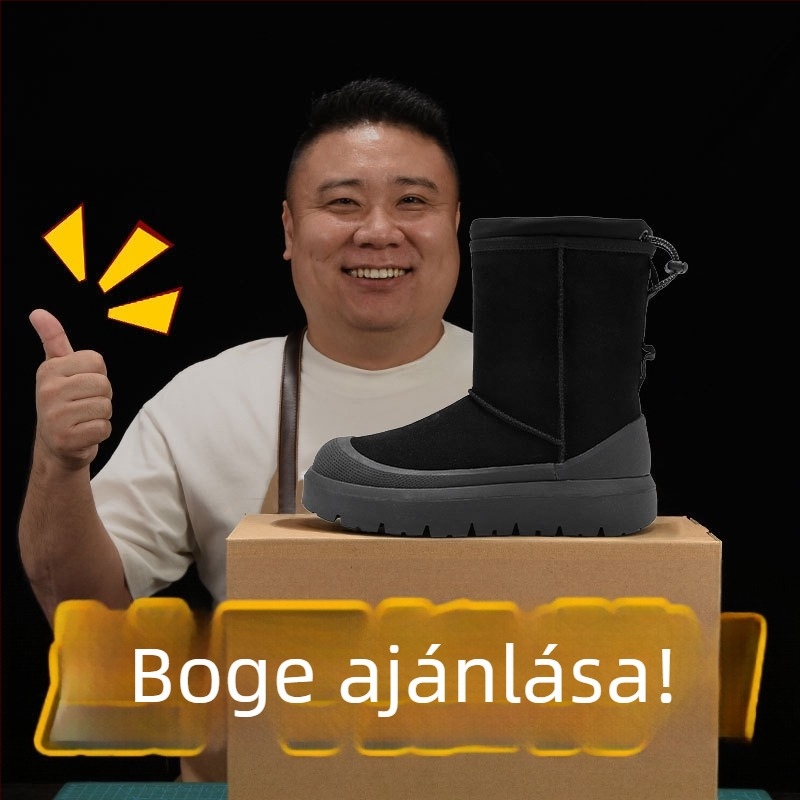 Maolu Női havas csizma vastag talppal és integrált báránybőr béléssel (Vulkanizált gumitalp; 10–20 cm rövid csizmamagasság; belső báránybőr bélés)