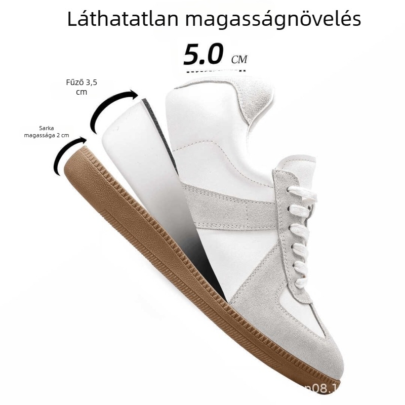 Uniszex bőr sneakers belső magasság növelő talppal, retro stílus, gumírozott talp