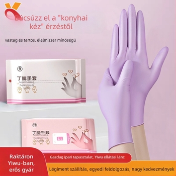 Nitril egyszer használatos kesztyűk, vastagított, vízálló, konyhai tisztításhoz és mosogatáshoz, hossz 29 cm