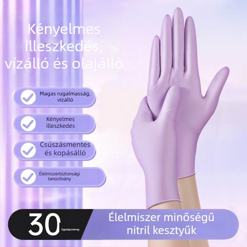 Nitril egyszer használatos kesztyűk, vastagított, vízálló, konyhai tisztításhoz és mosogatáshoz, hossz 29 cm