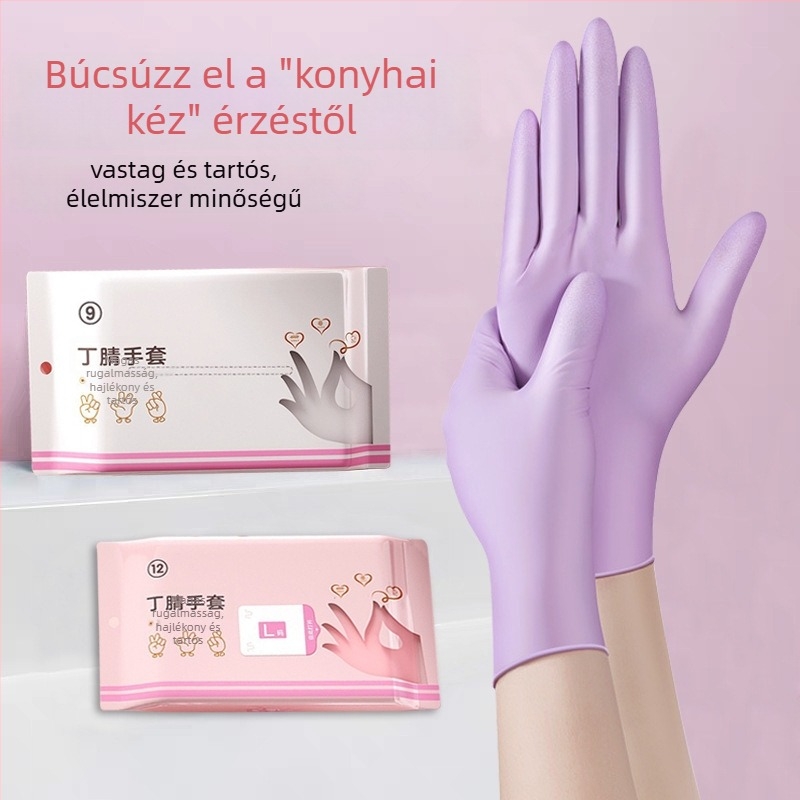 Nitril egyszer használatos kesztyűk, vastagított, vízálló, konyhai tisztításhoz és mosogatáshoz, hossz 29 cm